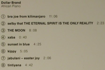 Dollar Brand: African Piano(73) - live'69, ECM, D Typ: CD Best.-Nr.: 97752 Preis: 10,00 Euro