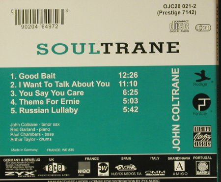Coltrane,John: Soultrane, Digi, Prestige(OJC20 021-2), D, 1987 - CD - 98962 - 7,50 Euro