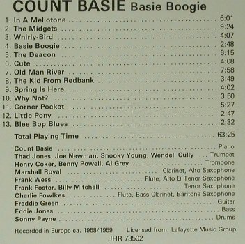 Basie,Count: Basie Boogie, A Jazz Hour with(JHR 73502), EEC, 1989 - CD - 98983 - 5,00 Euro