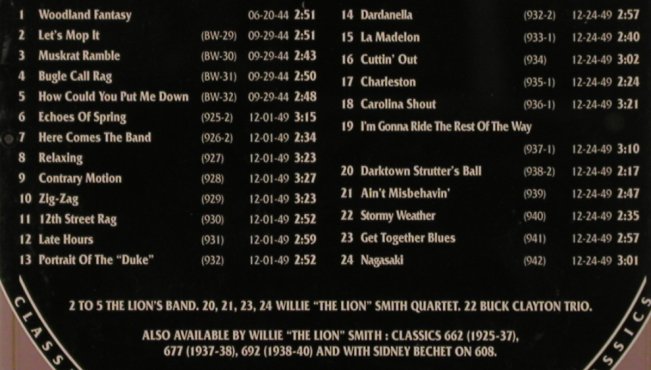 Smith,Willie"The Lion": 1944-1949, Classics(), F, 2002 - CD - 84280 - 6,00 Euro