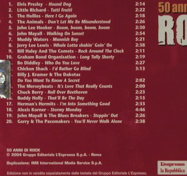 V.A.Rock'n'Roll,Beat & Blues 2: Elvis...Gerry & the Pacemakers, Le'espressoLa Repubblica(50Rock02), I, 20 Tr., 2004 - CD - 81545 - 5,00 Euro