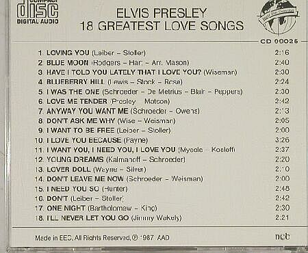 Presley,Elvis: 18 Greatest Love Songs, World Star (WSC 99025), , 87 Typ: CD Best.-Nr.: 90206 Preis: 10,00 Euro