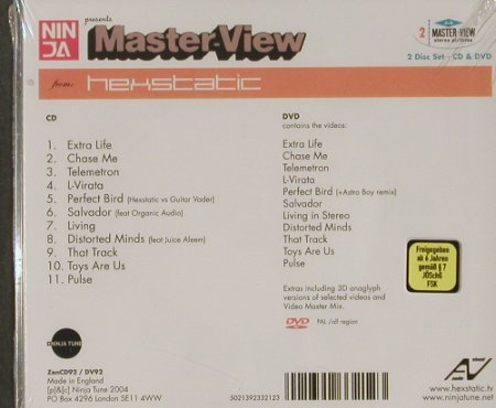 Hexstatic-V.A.: Master-View, 3-d Brille, FS-New, Ninja Tune (ZEN 92), , 2004 Typ: CD/DVD Best.-Nr.: 91537 Preis: 12,50 Euro