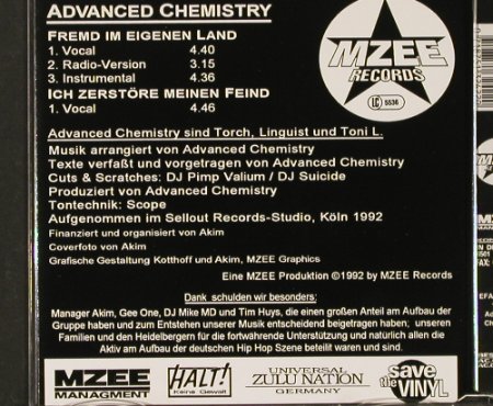 Advanced Chemistry: Fremd Im Eigenen Land*3+1, MZEE(), D, 1992 - CD5inch - 92538 - 10,00 Euro