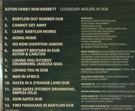 Barrett,Aston (Family Man): Legendary Wailers in Dub, FS-New, Drummonds & Barrett(DRUM 02), UK, 2003 - CD - 93395 - 10,00 Euro