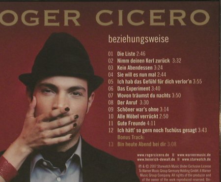 Cicero,Roger: Beziehungsweise, Warner(), EU, 2007 - CD - 50088 - 7,50 Euro