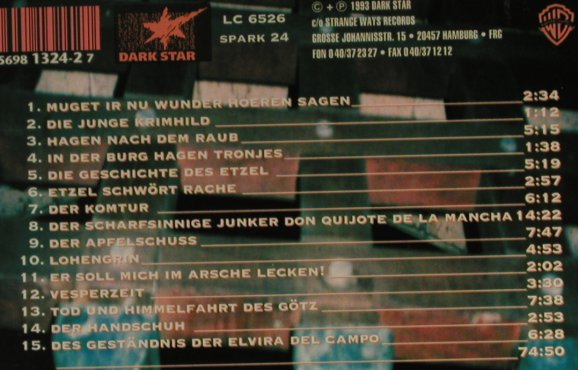 Peron,Carlos: Ritter Und Unholde(Peter Ehrlich), Dark Star(SPARK 24), D,Digi, co, 1993 - CD - 52722 - 5,00 Euro