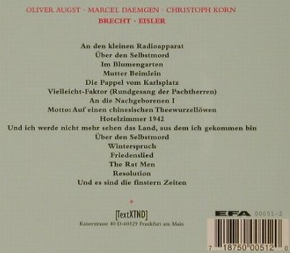 Arbeit - Brecht Eisler: Oliver Aust,Daemgen,Chr.Korn, EFA(), ,  - CD - 56635 - 4,00 Euro