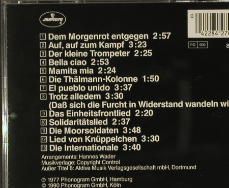Wader,Hannes: Singt Arbeiterlieder(77), Mercury(), D, 1990 - CD - 56771 - 10,00 Euro