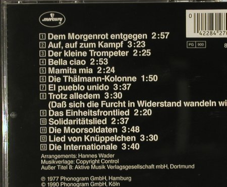 Wader,Hannes: Singt Arbeiterlieder(77), Mercury, D, 1990 Typ: CD Best.-Nr.: 56771 Preis: 10,00 Euro
