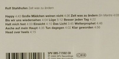 Stahlhofen,Rolf: Zeit Was Zu Ändern, SPV, D, 03 Typ: CD Best.-Nr.: 62131 Preis: 5,00 Euro