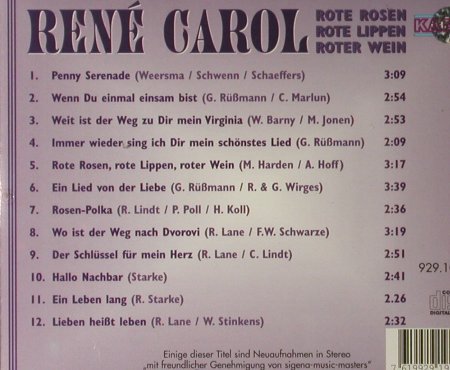 Carol,Rene: Rote Rosen, Rote Lippen,Roter Wein, Selected Sound(929.1016-2), CH, 1996 - CD - 65637 - 4,00 Euro