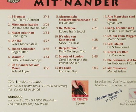 V.A.Üss'm Liederbrunne: Mit'nander, Schnoog (DE F38 079),  Typ: CD Best.-Nr.: 66495 Preis: 7,50 Euro