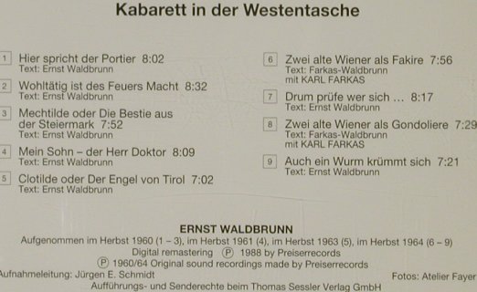Waldbrunn,Ernst: Kabarett in der Westentasche(60/64), Preiser Records(93132), A, 1988 - CD - 81343 - 7,50 Euro