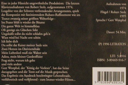 Westphal,Gert / Robert Stolz: Frag nicht, warum, Litraton (5.8916), D, 1996 Typ: CD Best.-Nr.: 81795 Preis: 5,00 Euro