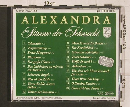 Alexandra: Stimme der Sehnsucht, Club Ed. 20Tr, Philips(18 223 8), D, 1984 - CD - 82144 - 6,00 Euro