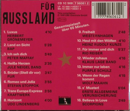 V.A.Für Russland: 16 Tr. (Benefit Sampler), Electrola, D, 1991 Typ: CD Best.-Nr.: 90746 Preis: 12,50 Euro