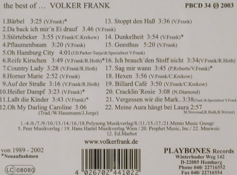 Frank,Volker: The Best of, 22 Tr.,+Info, Playbones(PBCD 34), D, 2003 - CD - 92820 - 7,50 Euro