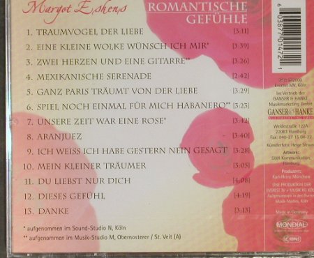 Eskens,Margot: Romantische Gefühle, Ganser & Hanke(770 147-2), D, 1997 - CD - 93344 - 11,50 Euro