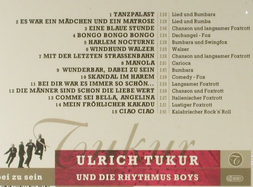 Tukur,Ulrich & Rhythmus Boys: Wunderbar,Dabei Zu Sein,Digi, Tacheles/Roof, D,FS-New, 2001 Typ: CD Best.-Nr.: 94223 Preis: 12,50 Euro