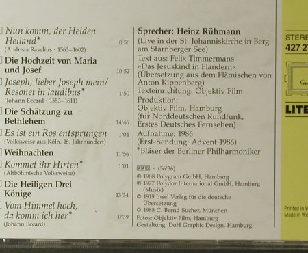 Rühmann,Heinz: Erzählt Weihnachtsgeschichten, Deutsche Grammophon(427 278-2), D, 1988 - CD - 96120 - 7,50 Euro