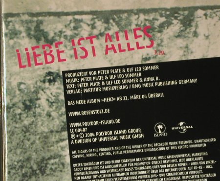 Rosenstolz: Liebe Ist Alles,Promo 1 Tr., Isl.(), D, 2004 - CD5inch - 99354 - 5,00 Euro