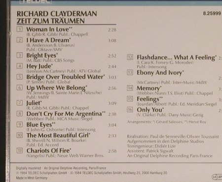Clayderman,Richard: Zeit zum Träumen, Teldec/Delphine(8.25999 ZP), D, 1984 - CD - 99600 - 10,00 Euro