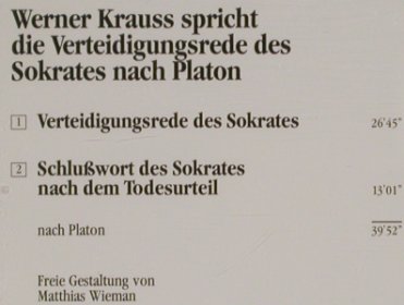 Verteidigungsrede des Sokrates: nach Platon,Werner Kraus spricht, Teldec, D, 1988 Typ: CD Best.-Nr.: 50760 Preis: 5,00 Euro
