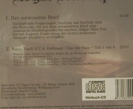 Edgar Allen Poe: Der entwendete Brief, Ascolto (0205), D, 2005 Typ: CD Best.-Nr.: 50851 Preis: 4,00 Euro
