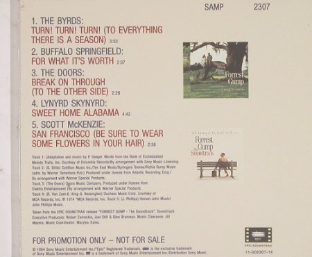 Forrest Gump: 5Tr.Sampler from the Soundtr.,Digi, Sony, Promo, 94 Typ: CD5" Best.-Nr.: 53310 Preis: 5,00 Euro