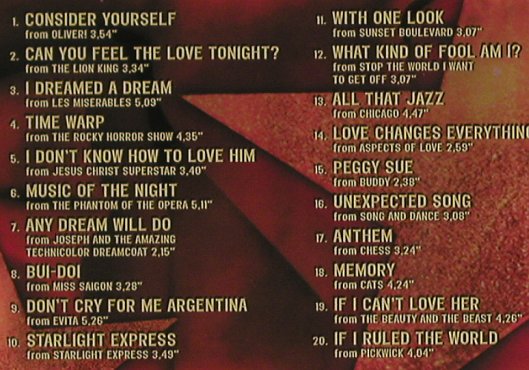 V.A.The Greatest Ever Musicals: West End,20Tr., Metron., UK, 00 Typ: CD Best.-Nr.: 55009 Preis: 4,00 Euro