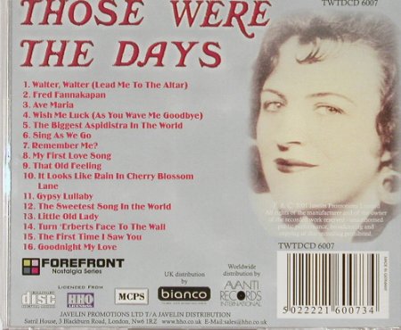 Fields,Grace: Those  were the days, Forefront, , 01 Typ: CD Best.-Nr.: 57604 Preis: 7,50 Euro