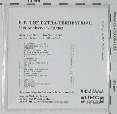 E.T.The Extra-Terrestial: 20th Anniv.Ed., 21Tr. Promo, MCA(), , 02 - CD - 60459 - 5,00 Euro