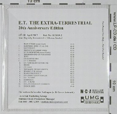 E.T.The Extra-Terrestial: 20th Anniv.Ed., 21Tr. Promo, MCA, , 02 Typ: CD Best.-Nr.: 60459 Preis: 5,00 Euro