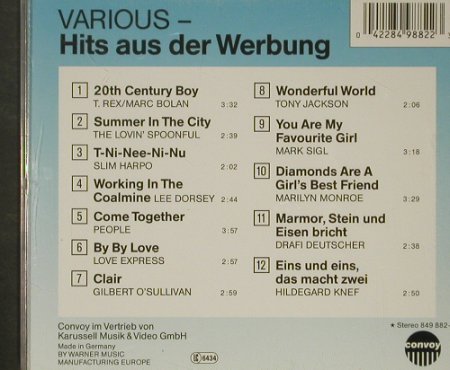 V.A.Hits Aus Der Werbung: 12 Tr., Convoy, D, 1994 Typ: CD Best.-Nr.: 60465 Preis: 2,50 Euro