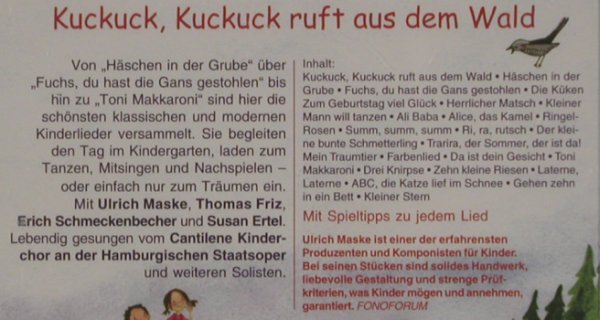 Kuckuck,Kuckuck ruft aus dem Wald: Ulrich Maske, Thomas Friz.., FS-New, Jumbo (411 366-2), D, 2005 Typ: CD Best.-Nr.: 80461 Preis: 6,00 Euro