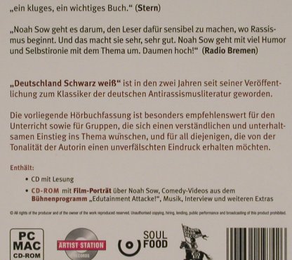 Noah Sow: Deutschland Schwarz Weiss,Digi, Artist Station Rec.(ASR 055H), FS-New,  - 2CD - 80640 - 10,00 Euro
