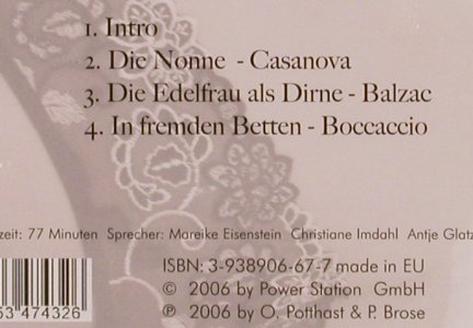 Casanova Boccaccio Balzac: Erotische Erzählungen, Power Station (0432), EU, 2006 Typ: CD Best.-Nr.: 81741 Preis: 4,00 Euro