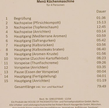 Zaubern mit Zacherl: Kochen ohne Nachzudenken, Digi, House of Packshots (Q9B1EF0045), D, Bosch, 2004 Typ: CD Best.-Nr.: 83706 Preis: 5,00 Euro