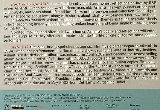 Ashanti: Foolish/Unfoolish(Audiobook), Sanctuary (SANCD 178), UK FS-New, 2002 Typ: CD Best.-Nr.: 95092 Preis: 7,50 Euro