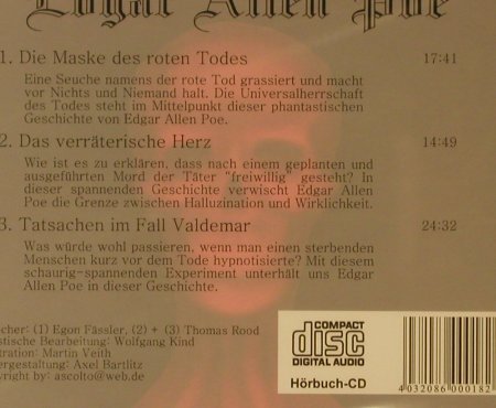 Edgar Allen Poe: Die Maske des roten Todes, FS-New, Ascolto (0182), D, 05 Typ: CD Best.-Nr.: 95626 Preis: 5,00 Euro