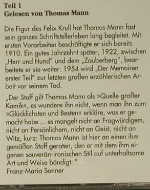 Bekenntnisse d.Hochstaplers F.Krull: Gelesen von Thomas Mann,Teil 1+2, DerHörVerlag(), D, 1996 - 2CD - 97859 - 10,00 Euro