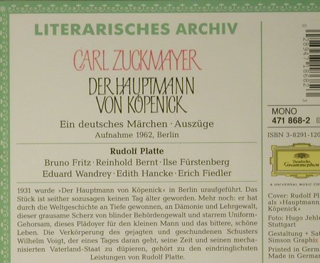 Hauptmann von Köpenick: von Carl Zuckmayer,Aufn.1962,Berlin, Deutsche Grammophon(471 868-2), D-Mono, 2002 - CD - 97863 - 5,00 Euro