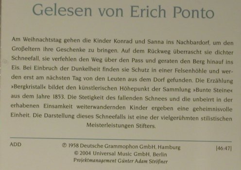 Bergkristall - Adalbert Stifter: Gelesen von Erich Ponto'1958, Deutsche Grammophon(), D, Mono, 2004 - CD - 97923 - 5,00 Euro
