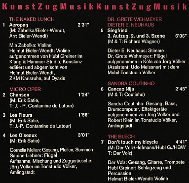 V.A.Red Train: KunstZugMusik, 23Tr., Musik der Zukunkt (MZ 92201), D, 1992 Typ: CD Best.-Nr.: 98958 Preis: 10,00 Euro