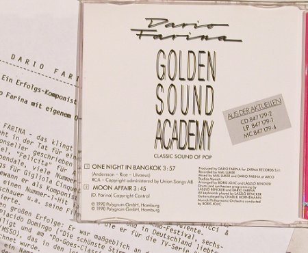Farina,Dario: One Night in Bangkok/Moon Affair, Polystar,Promo,Facts (879 154-2), D, 1990 Typ: CD5" Best.-Nr.: 83718 Preis: 5,00 Euro