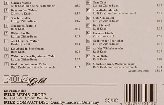 Knabl,Rudi &die lustigen ZitherBuam: Goldene Zitherklänge, Pilz (75112), D, 1988 Typ: CD Best.-Nr.: 83962 Preis: 10,00 Euro