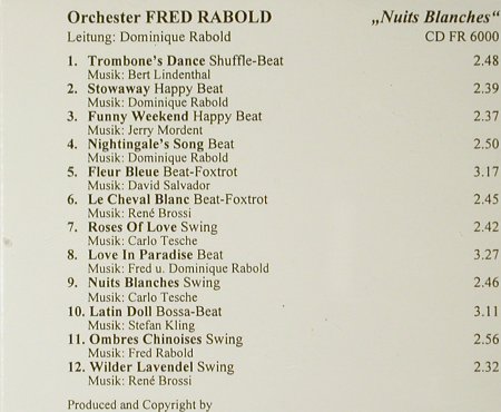 Rabold,Fred - Orchester: Nuits Blances, Fred Rabold (FR 6000), D Typ: CD Best.-Nr.: 83969 Preis: 10,00 Euro
