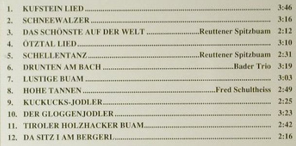 V.A.Jodler und Schuhplattler: Reuttener Spitzbuam.Fred Schultheis, Koch (399 415 B3), A, 1990 Typ: CD Best.-Nr.: 83990 Preis: 7,50 Euro