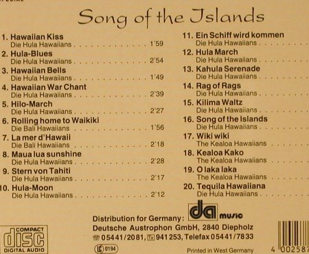 V.A.Song of the Island: Hula Hawaiians..., Sonia (77052), D Typ: CD Best.-Nr.: 84022 Preis: 6,00 Euro